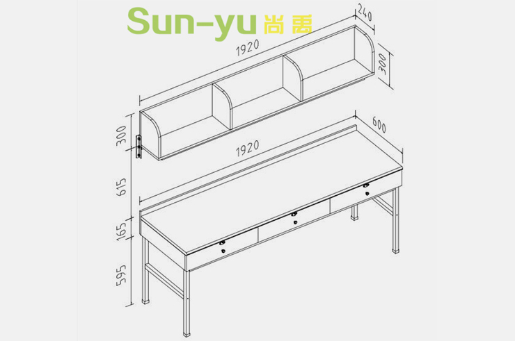 二連3人位-側梯-組合書(shū)桌設計圖