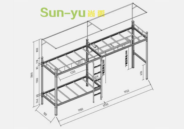 二連3人位-側梯-鋼架床設計圖