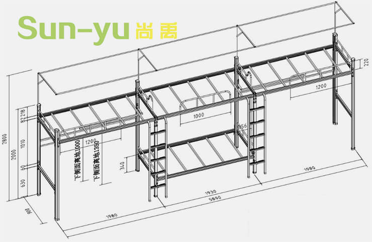 三連4人位-側梯-鋼架床設計圖