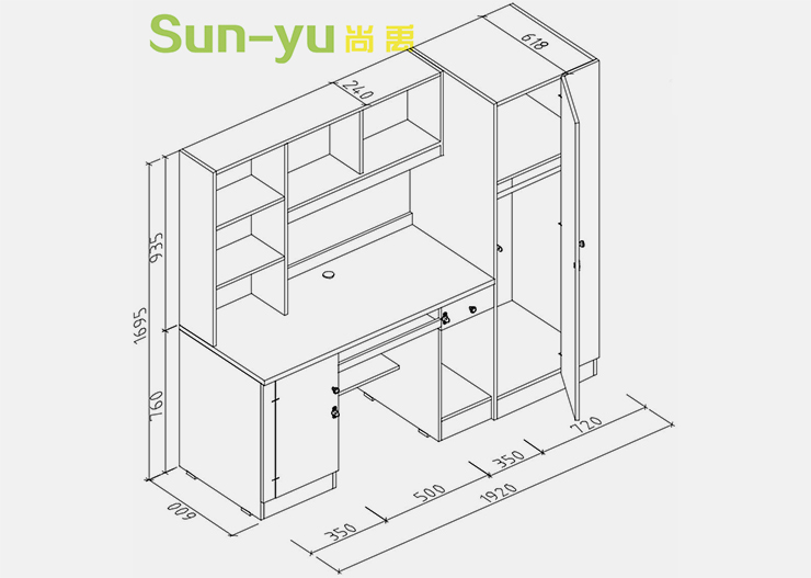 單人高架床-側梯-組合桌柜設計圖