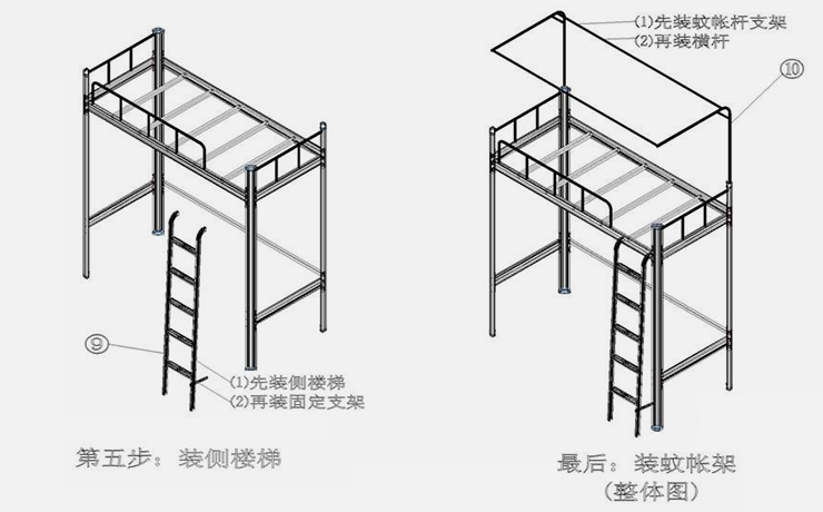 單人高架床-側梯-組合公寓床-安裝圖