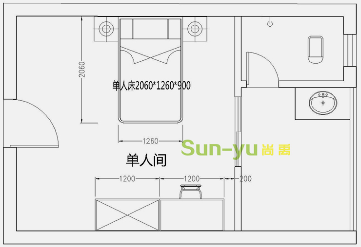 單人間平面布局圖