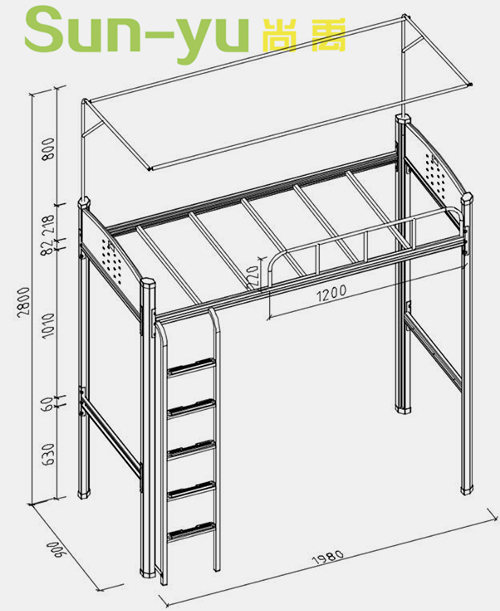 單人高架床-側梯-定制設計圖