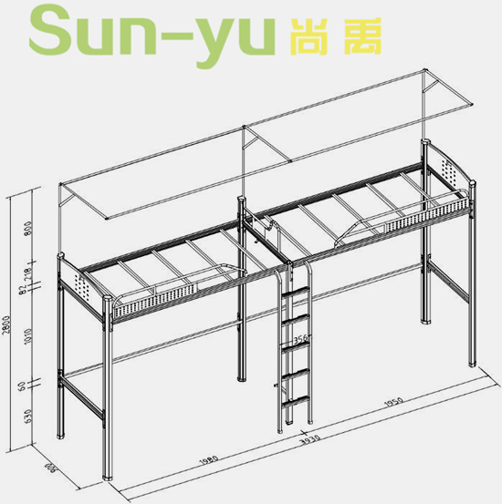 二連2人位側梯鋼架床設計圖