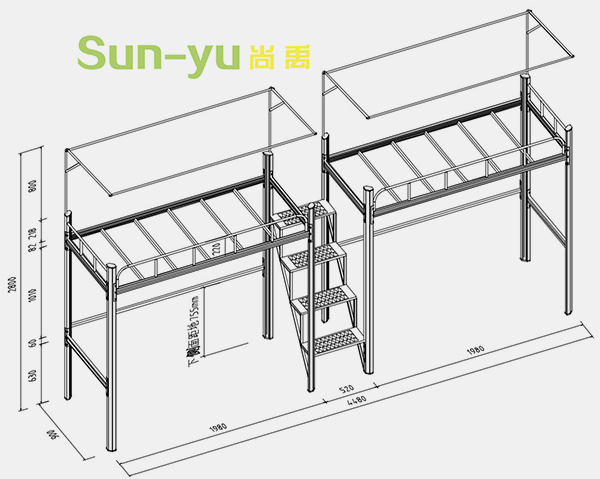 二連2人位中梯鋼架床設計圖