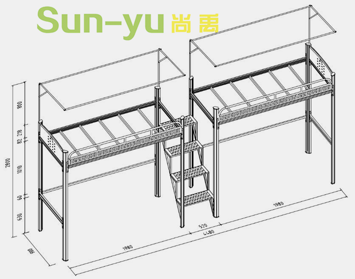 二連2人位中梯鋼架床設計圖