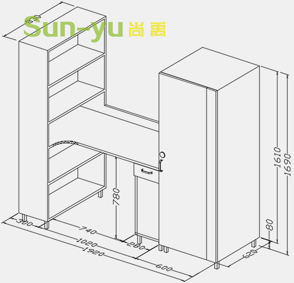 二連2人位中梯公寓床組合柜設計圖