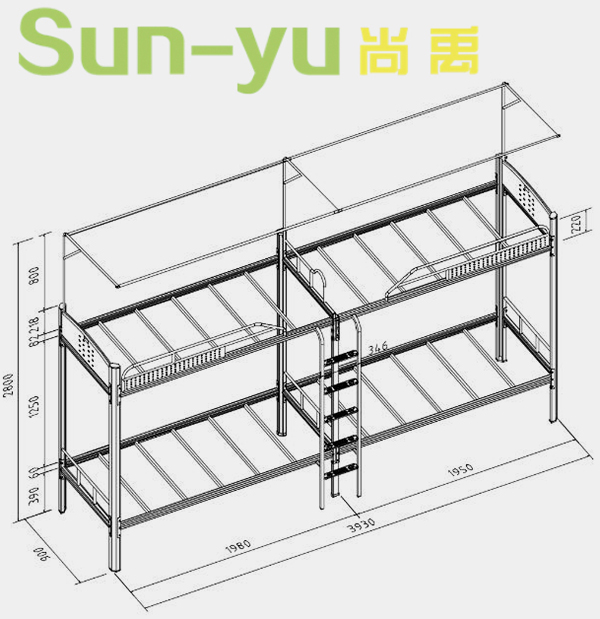 二連4人位高架床-側梯-定制設計圖