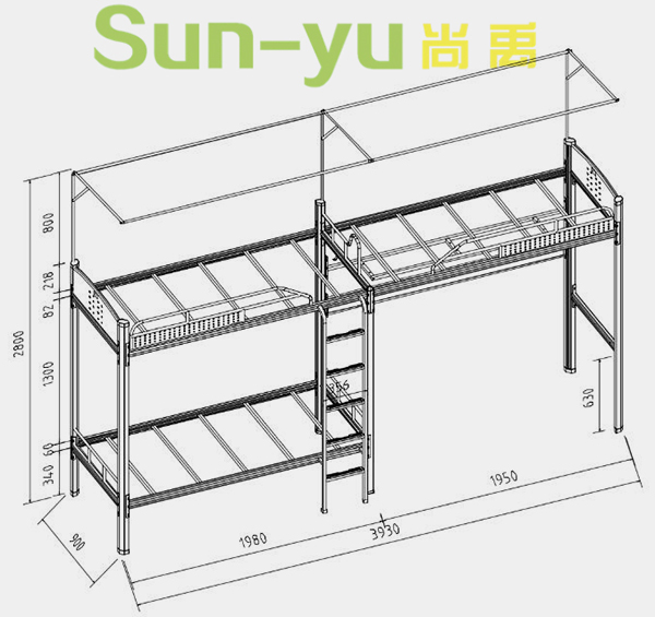 二連3人位-側梯-高架公寓床-定制設計圖