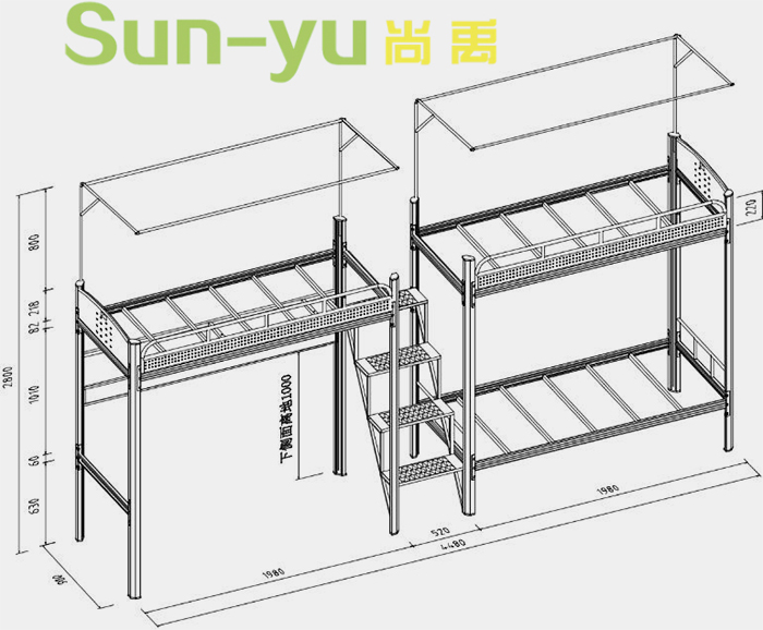 二連3人位-中梯-高架公寓床-定制設計圖