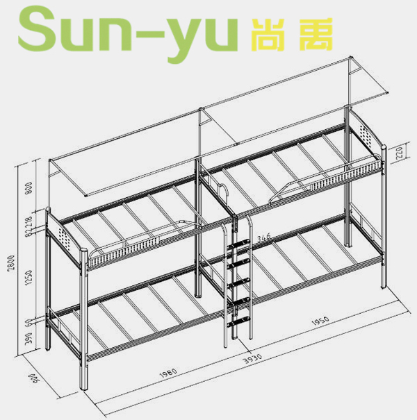 二連4人位-側梯-高架公寓床-定制設計圖