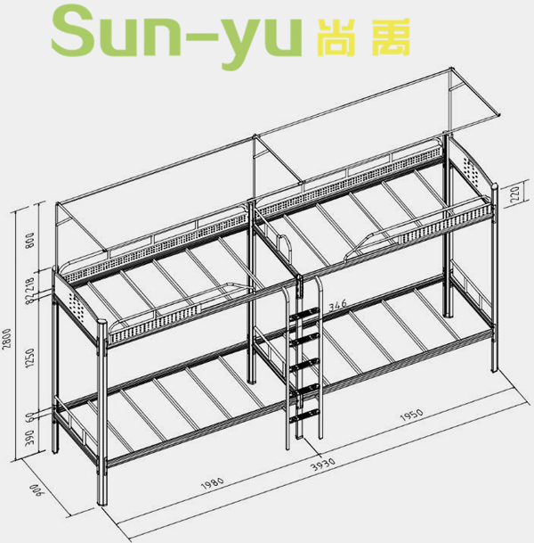 二連4人位-側梯-高架公寓床-定制設計圖