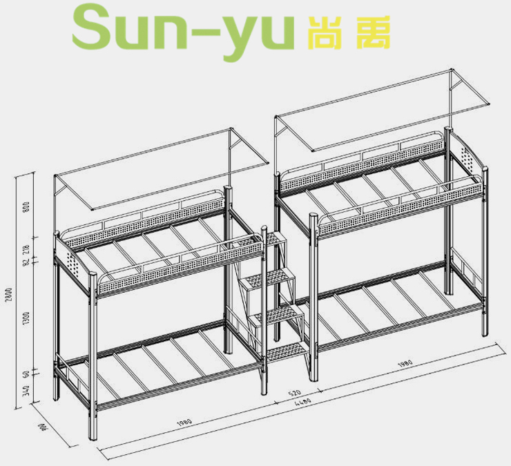 二連4人位-中梯-高架公寓床-定制設計圖